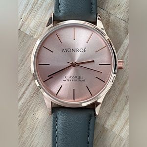 Monroe Classique Ladies Luxury Watch Rose Gold-Tone Dial Case Gray Leather Strap
